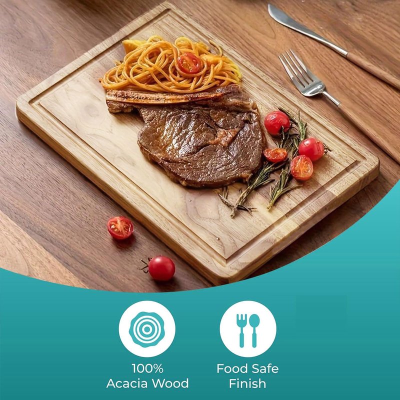 11.8 Inch Acacia Wood Cutting Board, 0.6" Thick, Reversible Wooden Cutting Board for Kitchen, Charcuterie Board Cheese Board with Deep Groove (6)