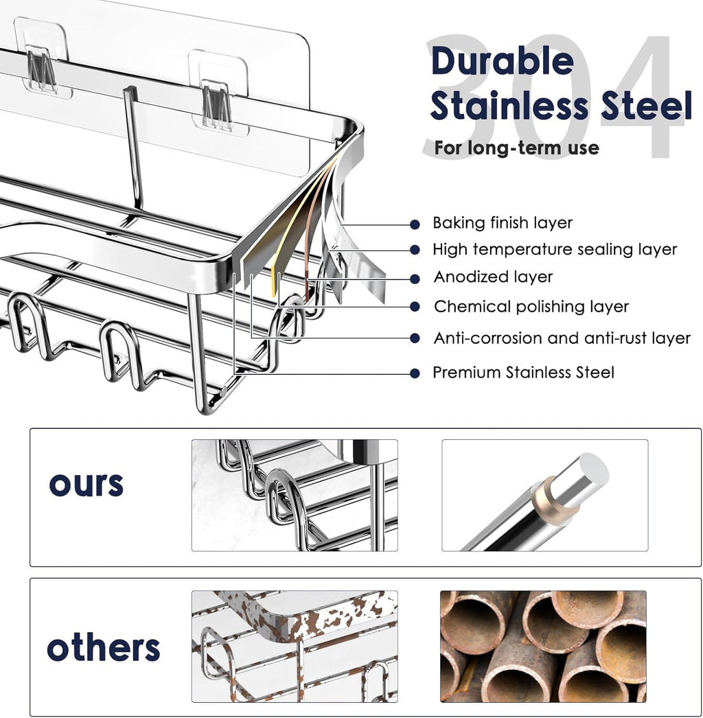 NESOMI Shower Caddy - Rustproof Stainless Steel Organizer with Large Capacity | No-Drill 8-Pack