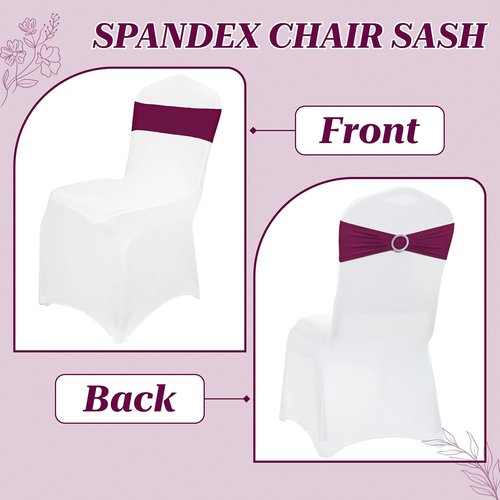 MDS Spandex Chair Sashes - Universal Fit Elastic Stretch Bands with Buckle Slider - Pack of 150, Eggplant