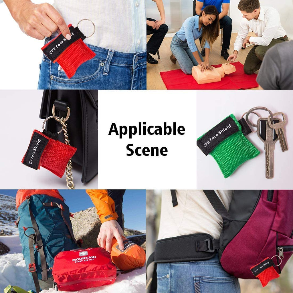 KONGDY 20pcs CPR Face Shield, CPR Pocket Mask Keychain with One-Way Valve Breathing Barrier