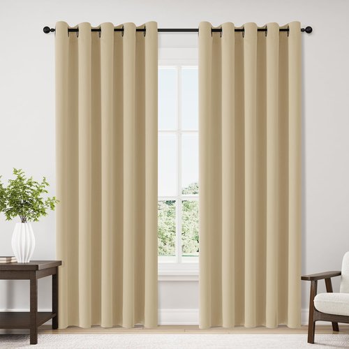 ChrisDowa Blackout Curtains - Extra Wide Thermal Insulated Grommet Panels for Bedroom | Biscotti Beige, 70 x 84 Inch