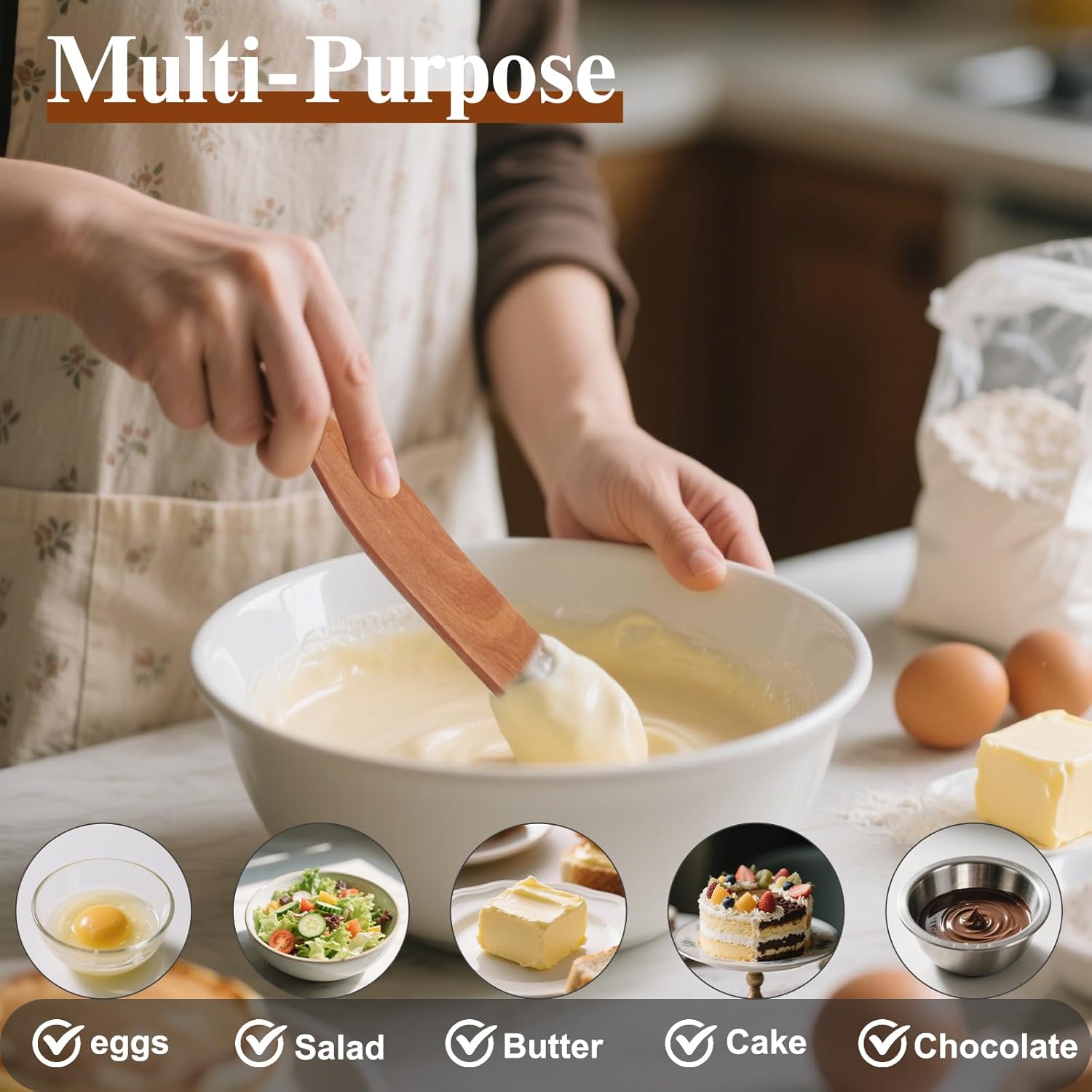 Skiennix 2Pcs Skinny Spurtle Set - Perfect for Sourdough Starter & Mixing | Wooden Kitchen Tools