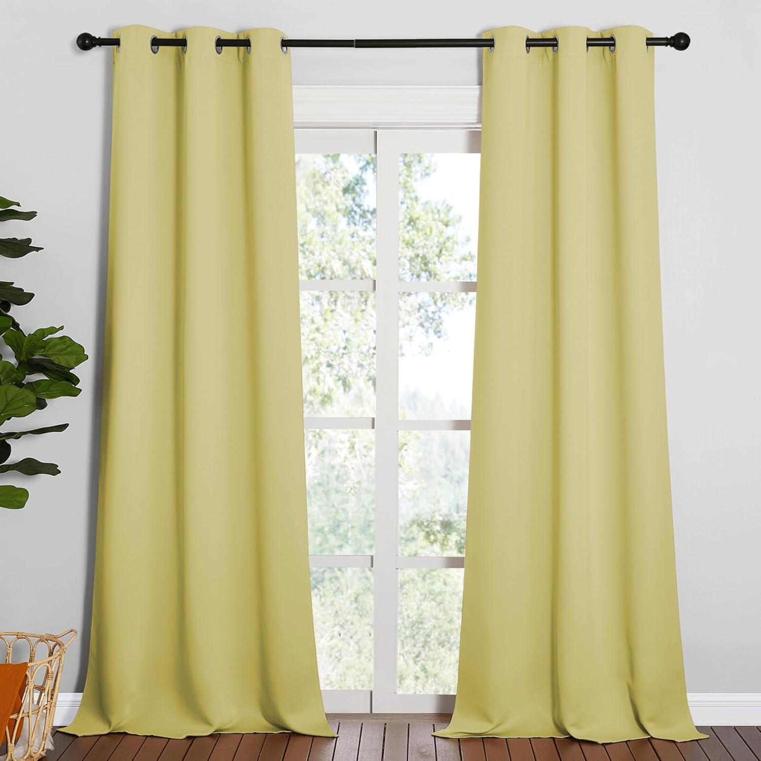 NICETOWN Blackout Curtains for Patio Glass Doors - Paler Yellow, 42" W x 95" L, 1 Pair | Privacy Panel Drapes