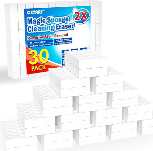 Magic Sponges | 30 Pack Melamine Cleaning Erasers - 2X Density Foam Pads for Kitchen & Bathroom