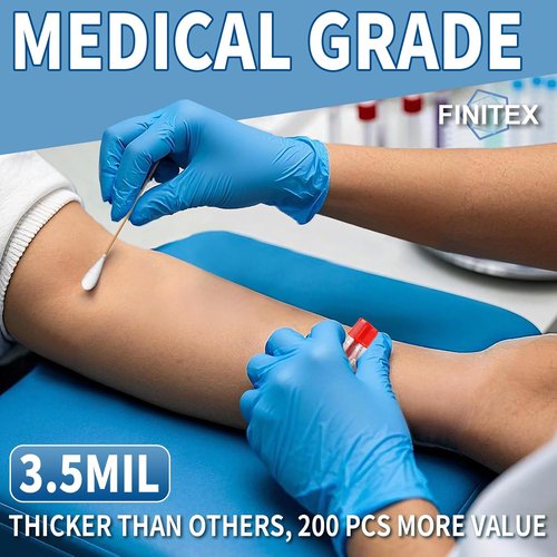 FINITEX Blue Nitrile Exam Gloves - 200 PCS, 3.5mil, Powder-Free, Latex-Free for Medical & Food Use