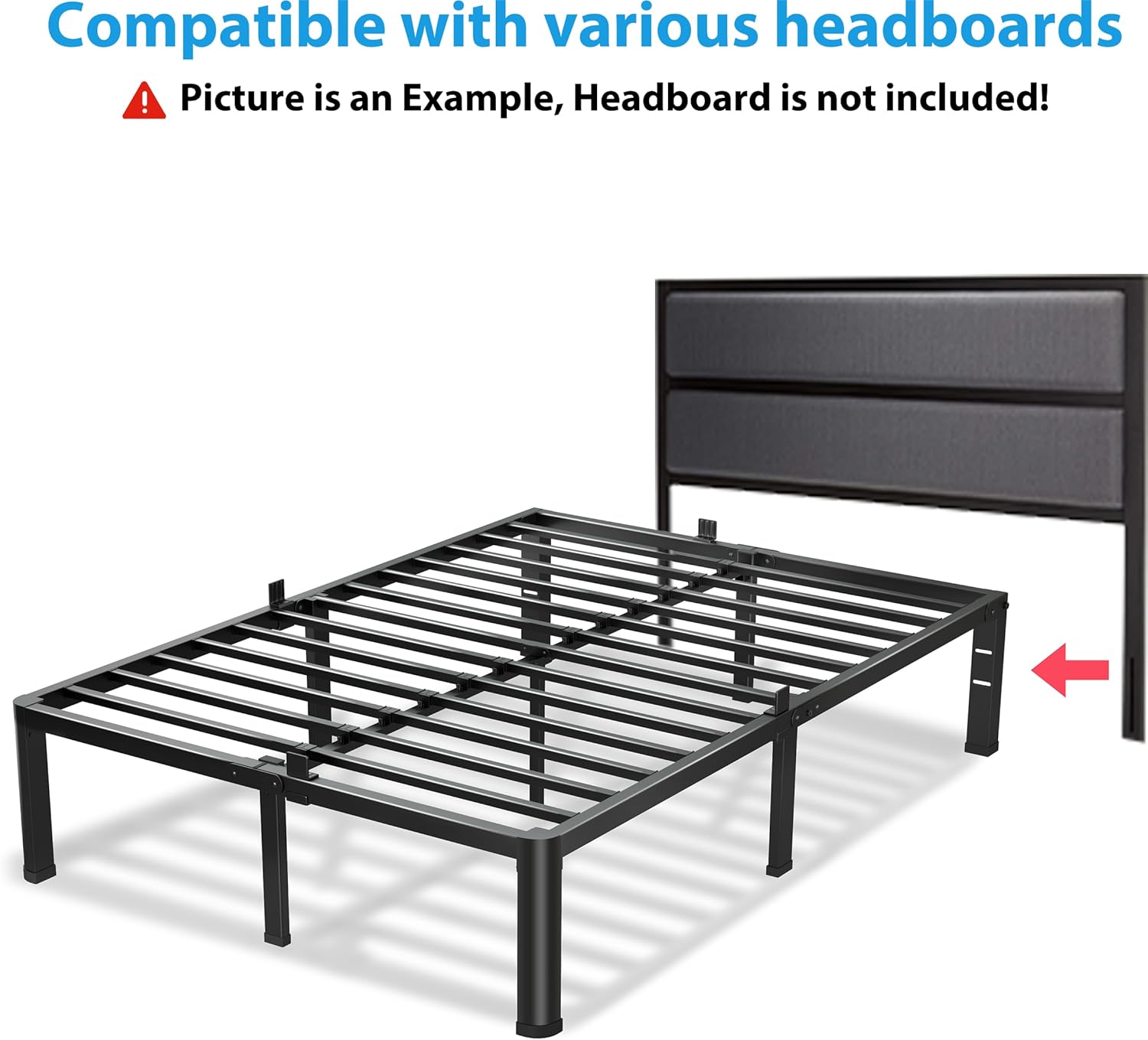 VIPSHOW 20-Inch Heavy Duty Queen Bed Frame - Metal Platform with Noise-Free Design & Easy Assembly