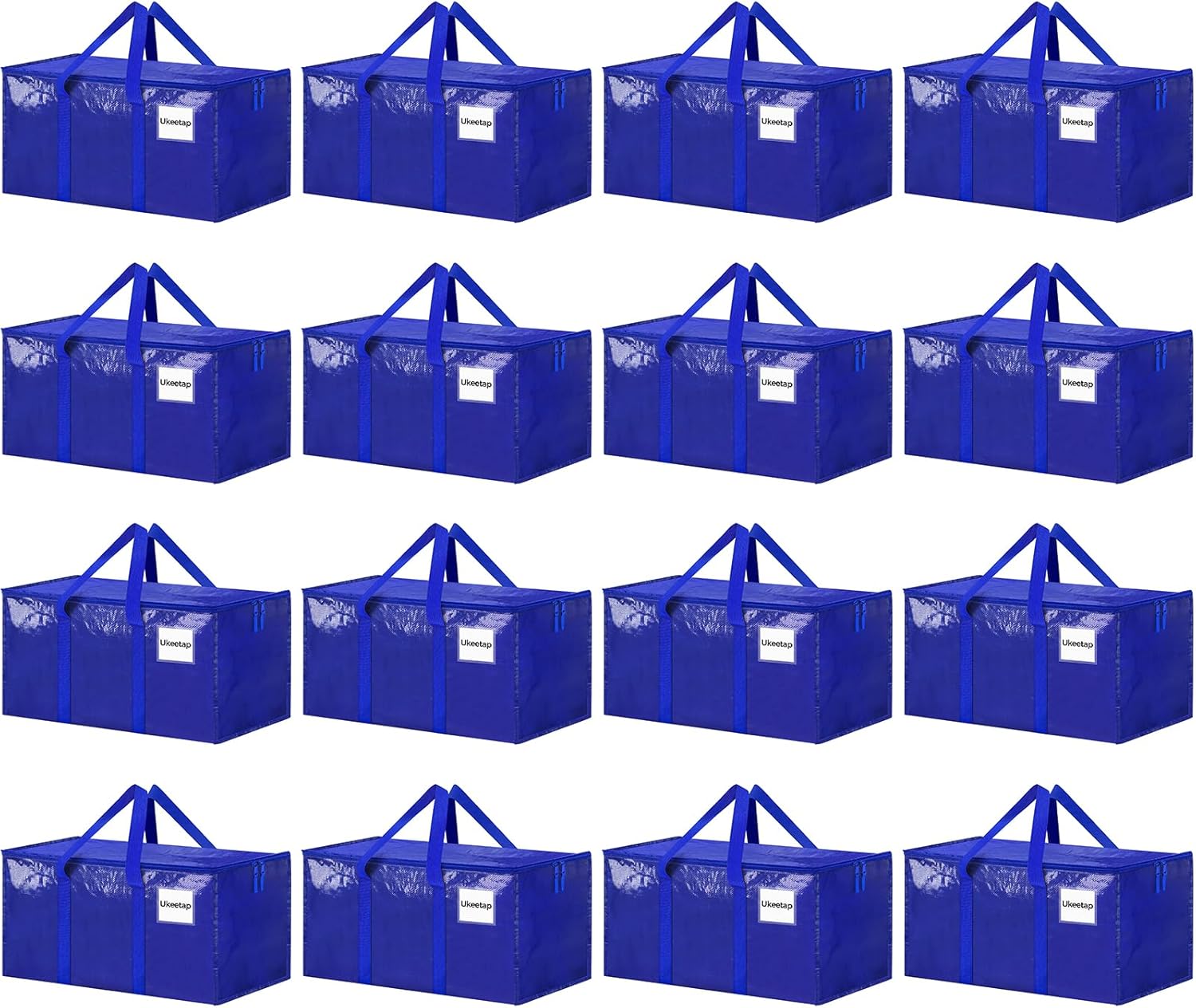 Skiennix Extra Large Heavy-Duty Moving Bags - 16 Pack Blue Storage Totes with Reinforced Handles & Zippers