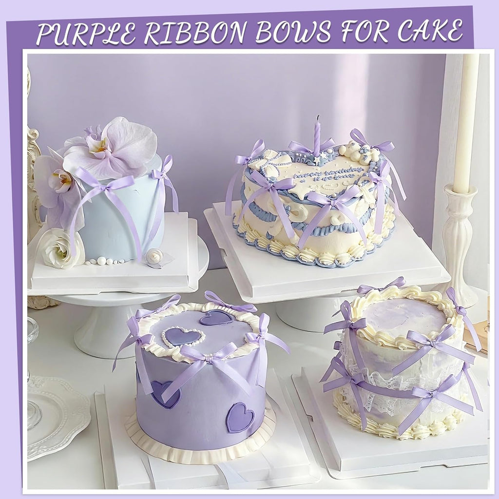 Skiennix 30 Pack Bow Cake Toppers - Purple Ribbon Bows for Weddings & Celebrations