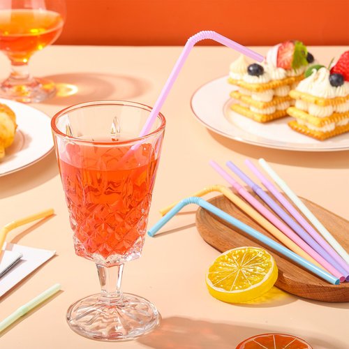 Hushee 500 Pcs Plastic Straws Disposable Bulk Colorful Drinking Straws Pastel Disposable Plastic Sip Stir Sticks for Juice Daily Drinks 7.9" Long and 0.23'' Diameter(Flexible Design,Bright Color)