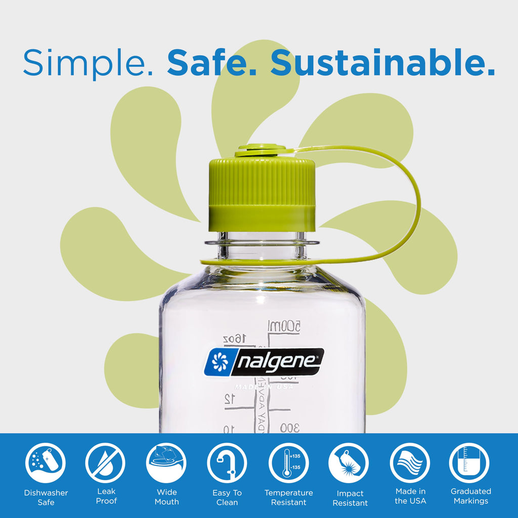 Nalgene Sustain Tritan BPA-Free Water Bottle Made with Material Derived from 50% Plastic Waste (using ISCC certified mass balance), 16 OZ, Narrow Mouth, Clear