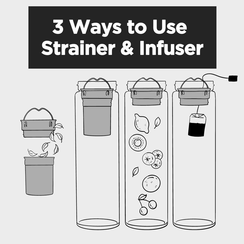 drinmoaer 23 oz Glass Water Bottle with Tea Infuser Strainer and Black Stainless Steel Lid - Tea Infuser Bottle