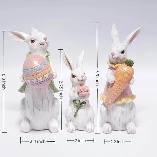 Hodao Easter Bunny Decorations - Spring Indoor Home Decor | Adorable White Bunny Figurines Set