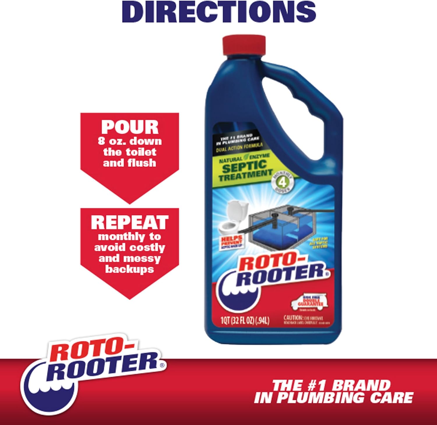 Roto-Rooter Septic Treatment - Dual Action Natural Enzymes for Odor Removal | 64 oz Professional Strength