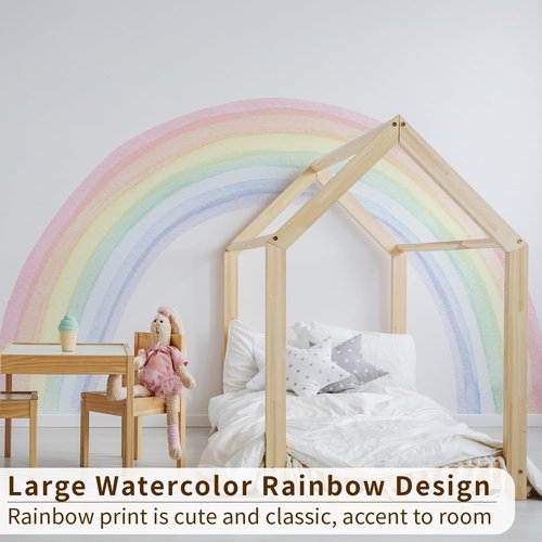 funlife Vinyl Large Rainbow Wall Mural Stickers Peel and Stick, Precut Giant Pastel Watercolor Rainbow Wall Decals for Girls Bedroom Kids Nursery Room Playroom, 94.49" x 55.12"