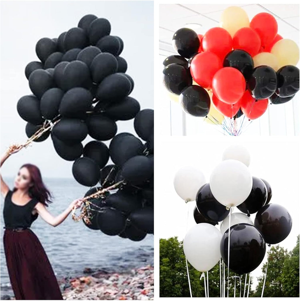 110pcs Black Latex Balloons - 12 Inch Party Balloons for Birthday, Baby Shower & Wedding | Includes 2 Ribbons