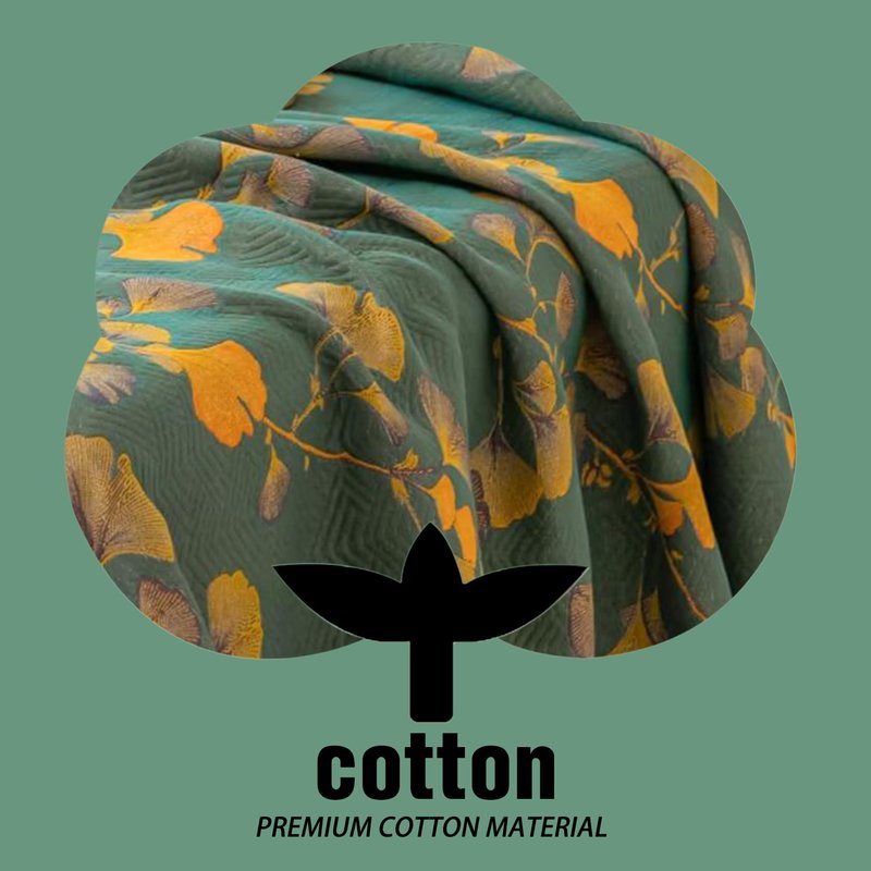 Bifqioy Ginkgo Leaf Cotton Quilt Dark Green Orange Reversible King Size Bedspread Coverlet for All Seasons Lightweight Muslin Quilt Throw Blanket for Bed, Couch