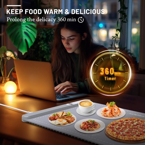 Food Warming Mat WochiTV Electric Warming Tray with 6 Level Temperature Control and 6 Hours Timer Extra Large Food Warmer Perfect for Parties Gatherings Buffet (Gray)