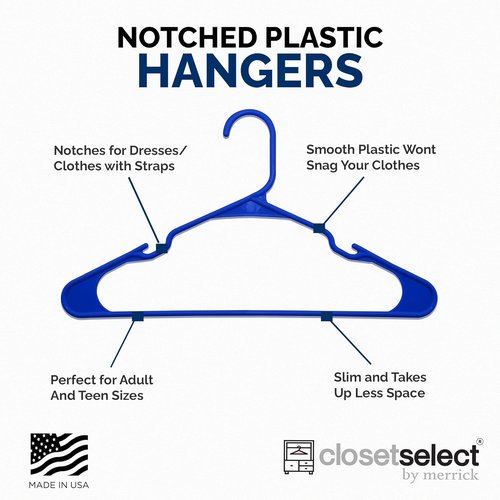 Closetselect Plastic Hangers 50 Pack - Durable Space-Saving Non-Slip Shirt & Coat Hangers | Made in USA