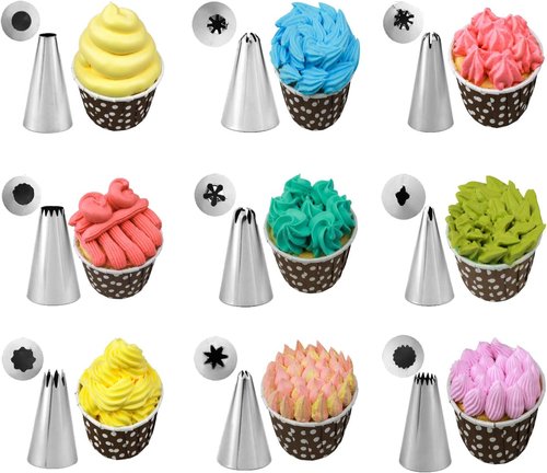 Kasmoire 11-Piece Extra Large Piping Tip Set - Stainless Steel Cake Decorating Nozzles for Cupcakes & Cookies