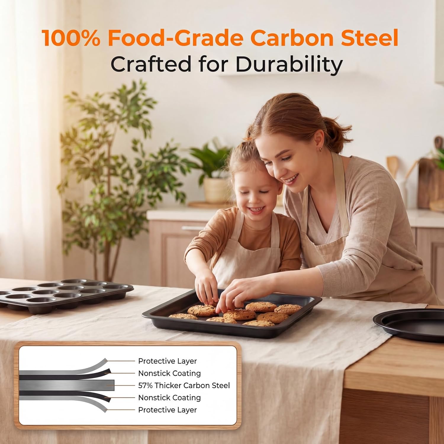 Skiennix Nonstick Bakeware Set - 6-Piece Carbon Steel Baking Pans for Cakes, Muffins & Roasting