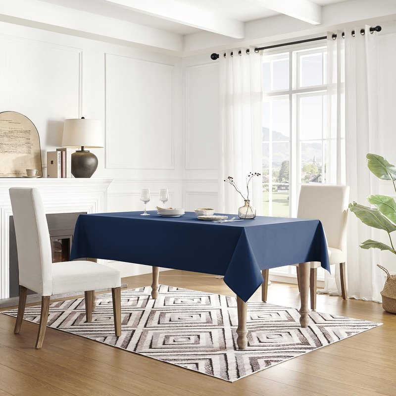 Veblandy Table Cloth Rectangle Waterproof Spill-Proof Wrinkle-Free Tablecloth Washable, Kitchen Dining Tabletop Decoration, Fabric Table Cover for Indoor and Outdoor Use, 60 x 102 Inch, Navy Blue