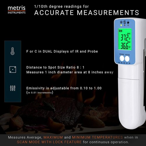 Metris Infrared Surface Thermometer - NSF Certified | FDA Compliant, 2°F Accuracy, 8-Point Laser