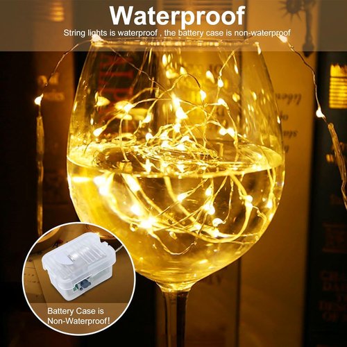AIKEI 12 Pack LED Fairy Lights - Waterproof Silver Wire String Lights | 7 Feet, 20 Warm White Firefly Lights for DIY Decor