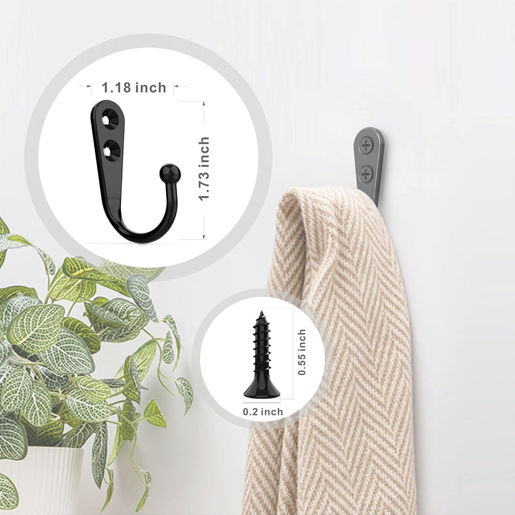 ZAYBOD Wall Mounted Coat Hooks - 15Pcs Black Hangers with 30 Screws for Hats, Towels, and Bags