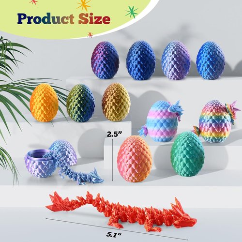 EIMONEY 3D Printed Dragon Egg Advent Calendar - 24PCS Realistic Movable Dragons | Multicolor Fun for All Ages