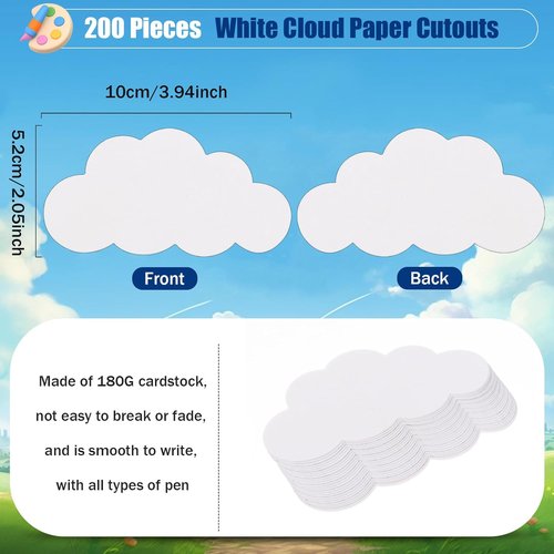 MixTeach 200 Pcs White Cloud Cutouts - 4-Inch Double-Sided Paper Shapes for Classroom Decor | DIY Kids Crafts