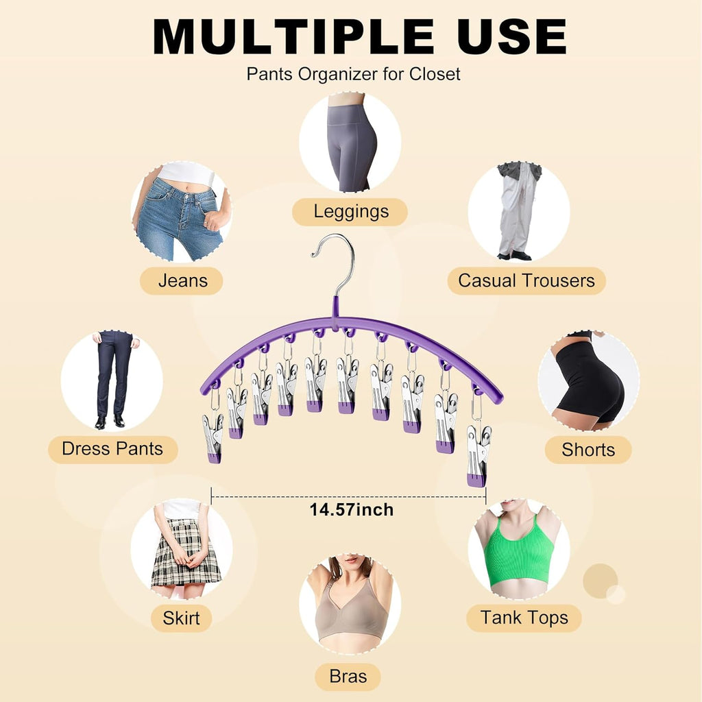 Skiennix Legging Organizer - Metal Yoga Pants Hanger with Rubber Coating | Space-Saving Design, Purple