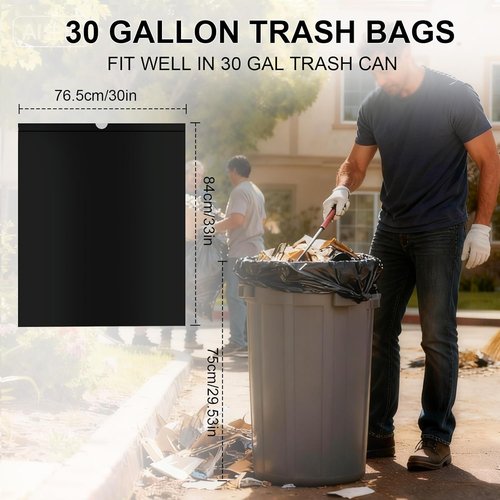 30 Gallon Heavy Duty Drawstring Trash Bags by [Brand Name] - Extra Thick & Tear Resistant | 30 Count, Black