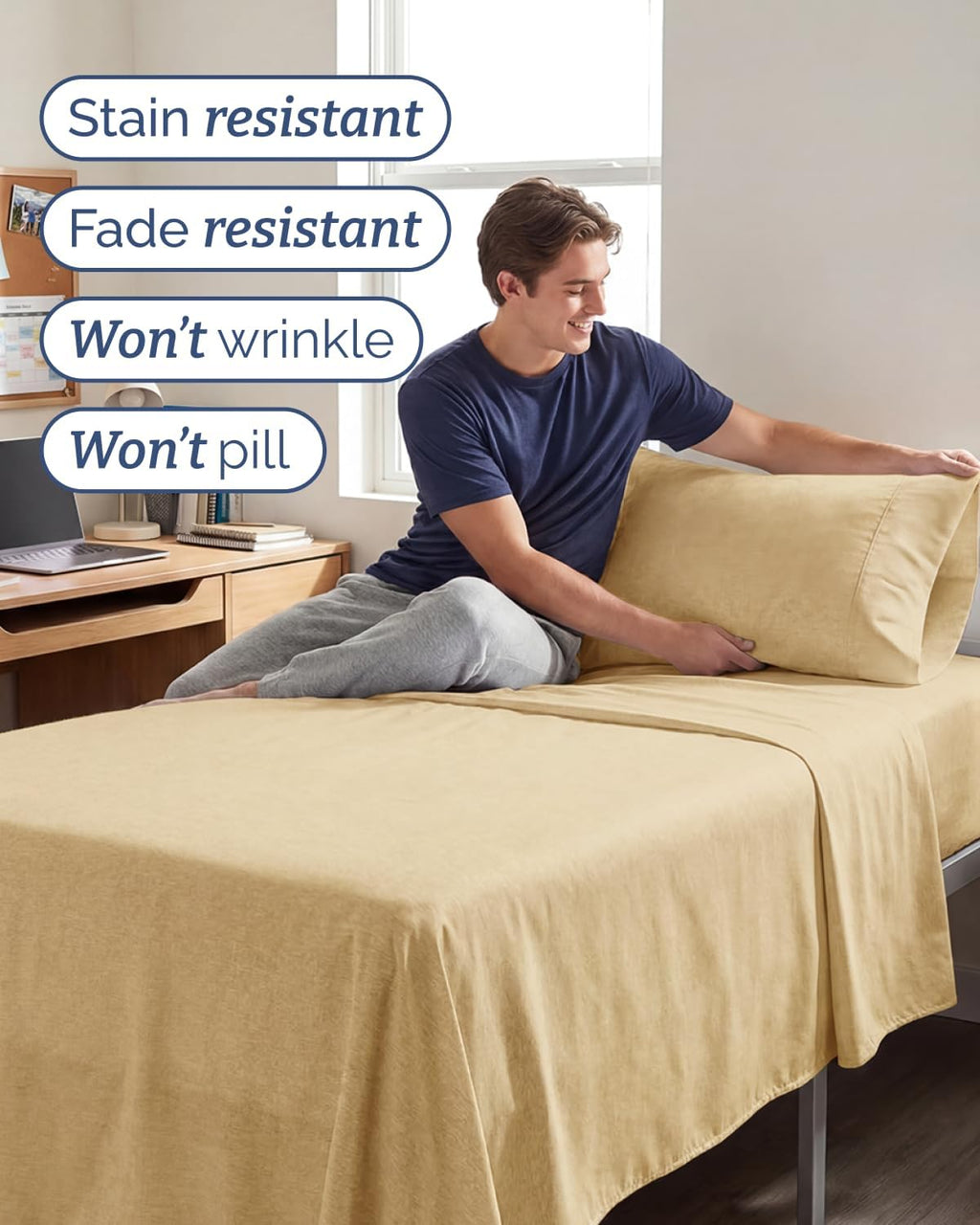 Skiennix Twin XL Sheet Set - Comfy Cooling 3-Piece Bedding - Soft, Wrinkle-Free Tan Color with Deep Pockets