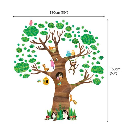 DECOWALL DL4-1709 XLarge Giant Tree and Animals Kids Wall Decals Wall Stickers (59x63 inch) Peel and Stick Removable Wall Stickers for Kids Nursery Bedroom Living Room