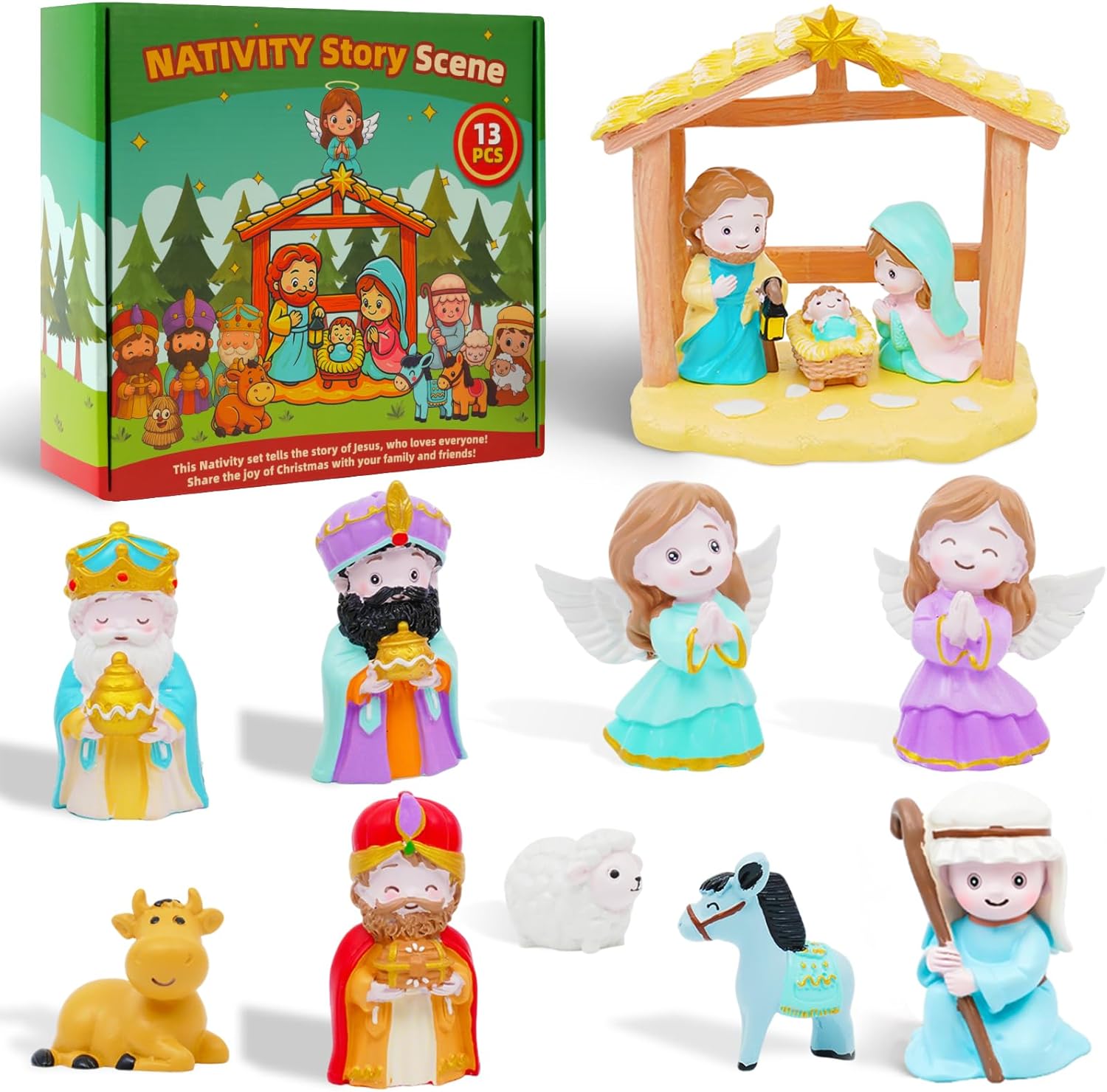 Skiennix 13-Piece Nativity Set - Christian Playset for Kids Ages 3-9 | Perfect Christmas Gift