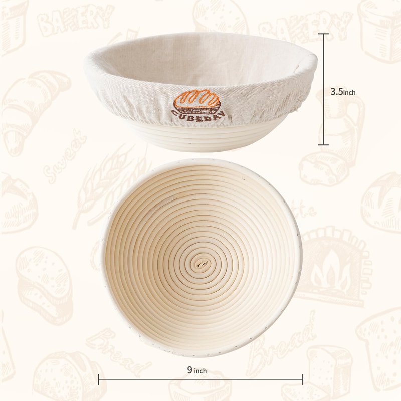 CUBEDAY Banneton Bread Proofing Basket,Sourdough Banneton Basket – 9” Premium Handwoven Brotform with Liner for Bakery-Perfect Sourdough & Rustic Loaves, Proofing Basket for Sourdough Bread Baking