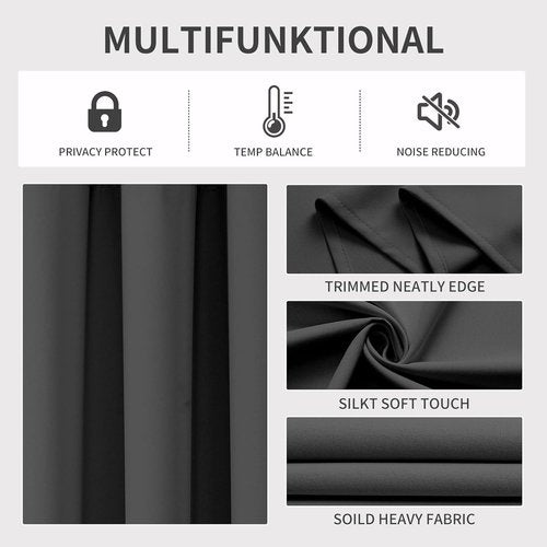 Joydeco Blackout Curtains - Thermal Insulated Room Darkening Drapes | 108 Inch Length, Dark Grey, 2 Panels Set