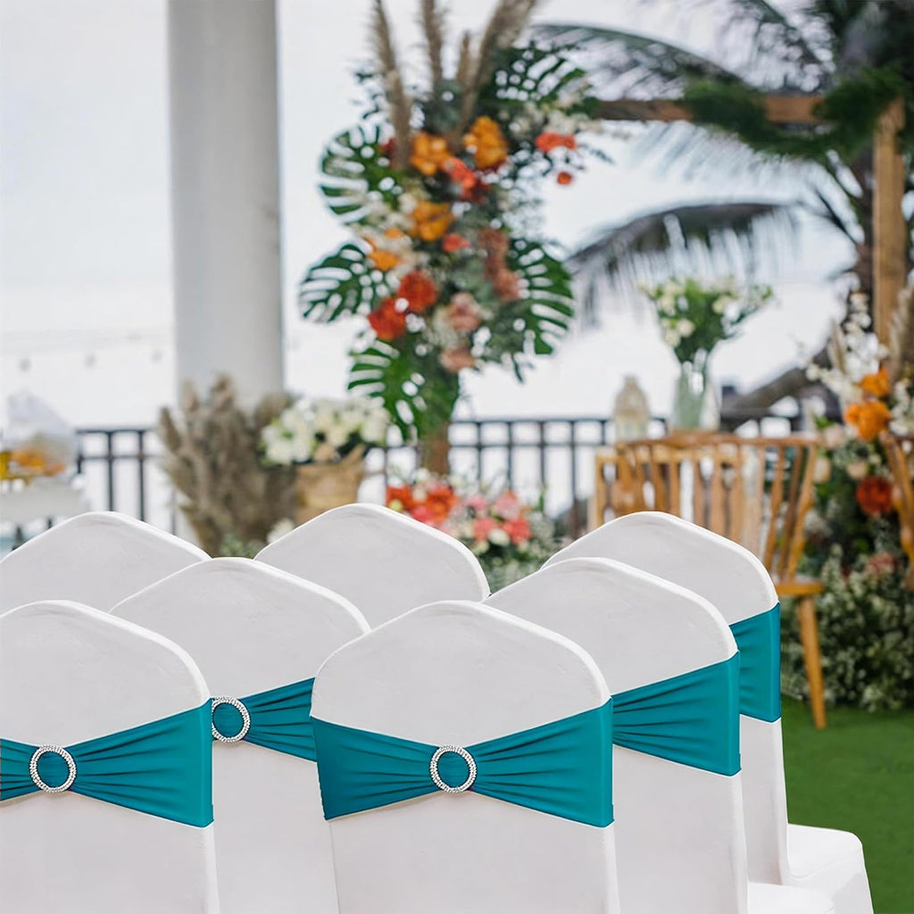 Skiennix 50 Pack Dark Turquoise Chair Sashes - Elegant Teal Bows with Buckles for Weddings & Events