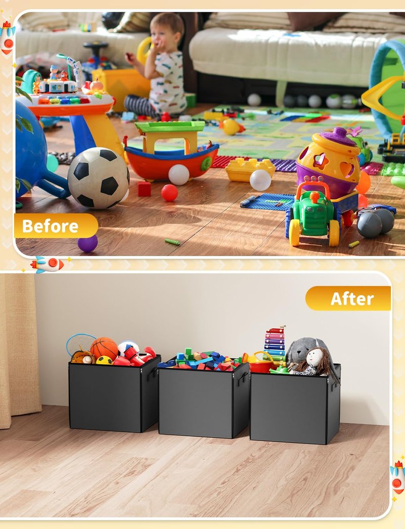 YOHOOLYO 2 In 1 Toy Storage Play Mat, Storage Box for Kids Children Space Adventures Design,Nursery, Playroom, Basket for Building Bricks Blocks Collapsible Cube Bin, 15"×13"×13"