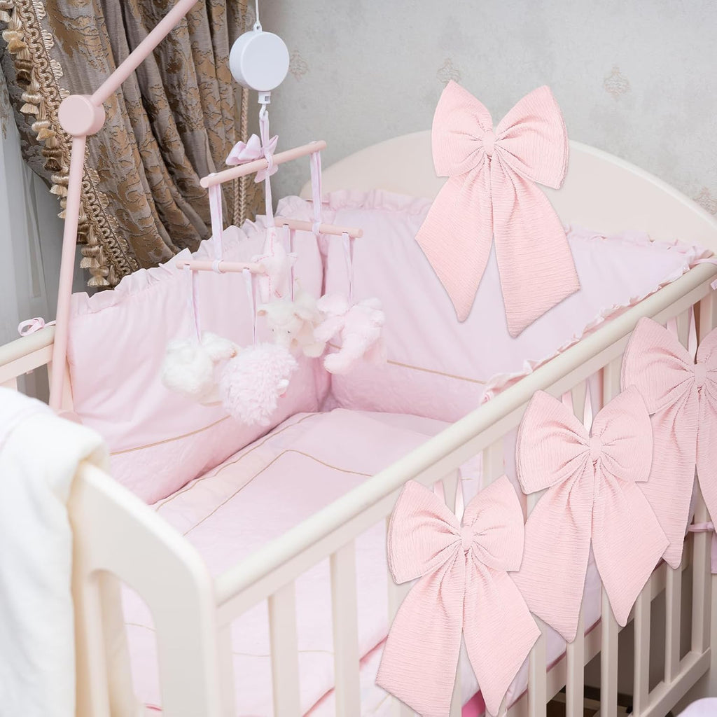 Riceshoot Large Crib Bows - 11 x 16 Inch Coquette Bow Decorations for Nursery | Pink Infant Bassinet Decor