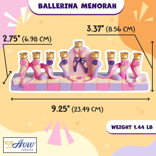 Aviv Judaica Hanukkah Dancing Ballet Menorah 3D Menorah Candle Holder for Girls Ballerina Hanukkiah Fits Standard Chanukah Candles Cute Girl Ballet Shoes Minorah