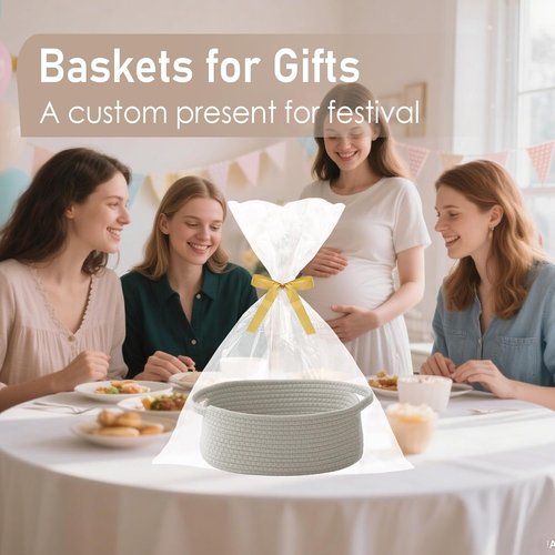 JMvicyroam Woven Basket - Small Rope Storage Bin with Handles | Grey 2-Pack for Organizing Shelves and Closets
