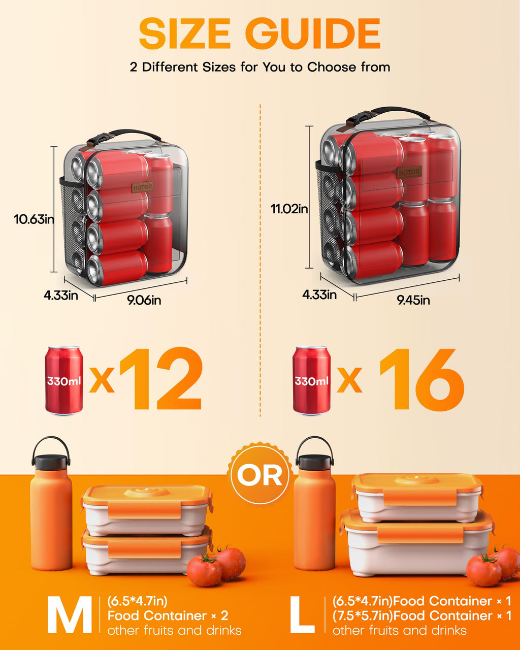 HOTOR Lunch Bag for Men & Women - Large Capacity Insulated Lunch Bag with Mutiple Pockets, Wear-Resistant Cooler Lunch Box for Office, Picnic, Grey, 7L, 9.06" x 4.33" x 10.63"