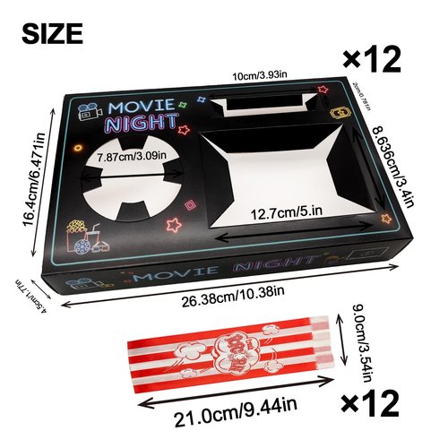 LSTAMOY Movie Night Supplies(24pcs)-Neon Style Movie Night Snack Trays*12+Popcorn Buckets*12,Kid's Birthday Party,Game Night,Movie Night Snack Trays with Popcorn Bags. (Neon)