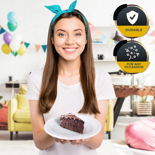 PAMI Heavy-Duty Disposable Plastic Dinnerware for Parties, Elegant Design, Microwave & Freezer Safe (9 Inch Plates 100 White)