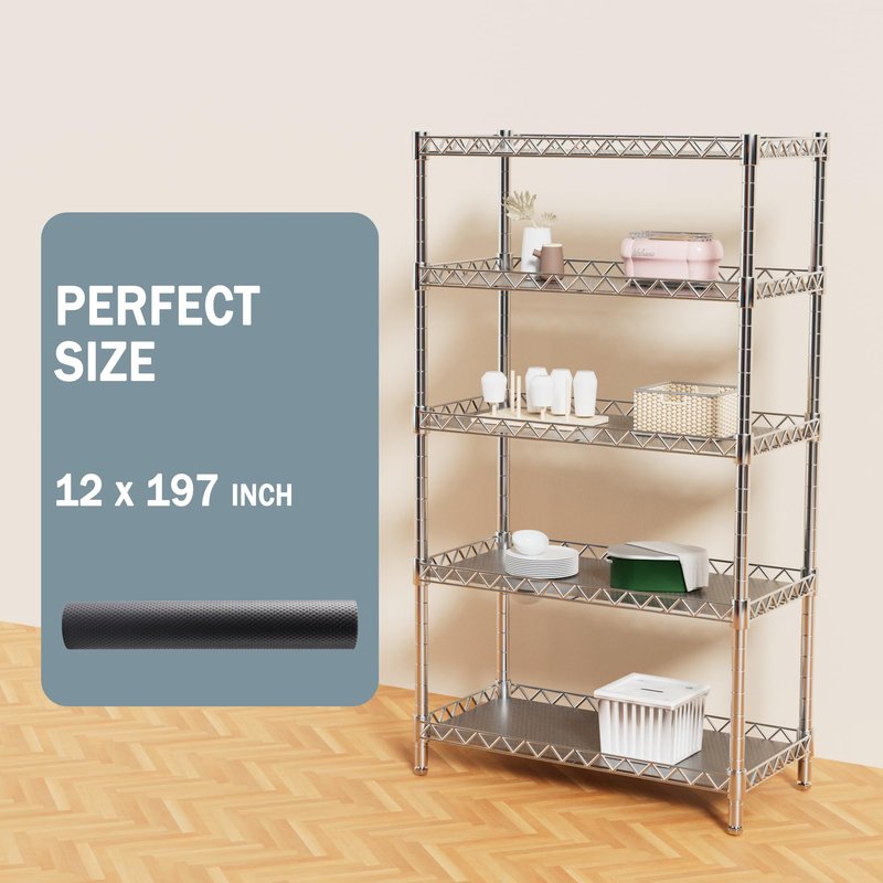 FLPMIX Thick Shelf Liner 12 inch Wide: Standard Size (12 by 197 Inch) Pantry Shelf Liner for Wire Shelves - Waterproof Heavy Duty Easy to Cut Plastic Kitchen Drawer Liner - Transparent Grey