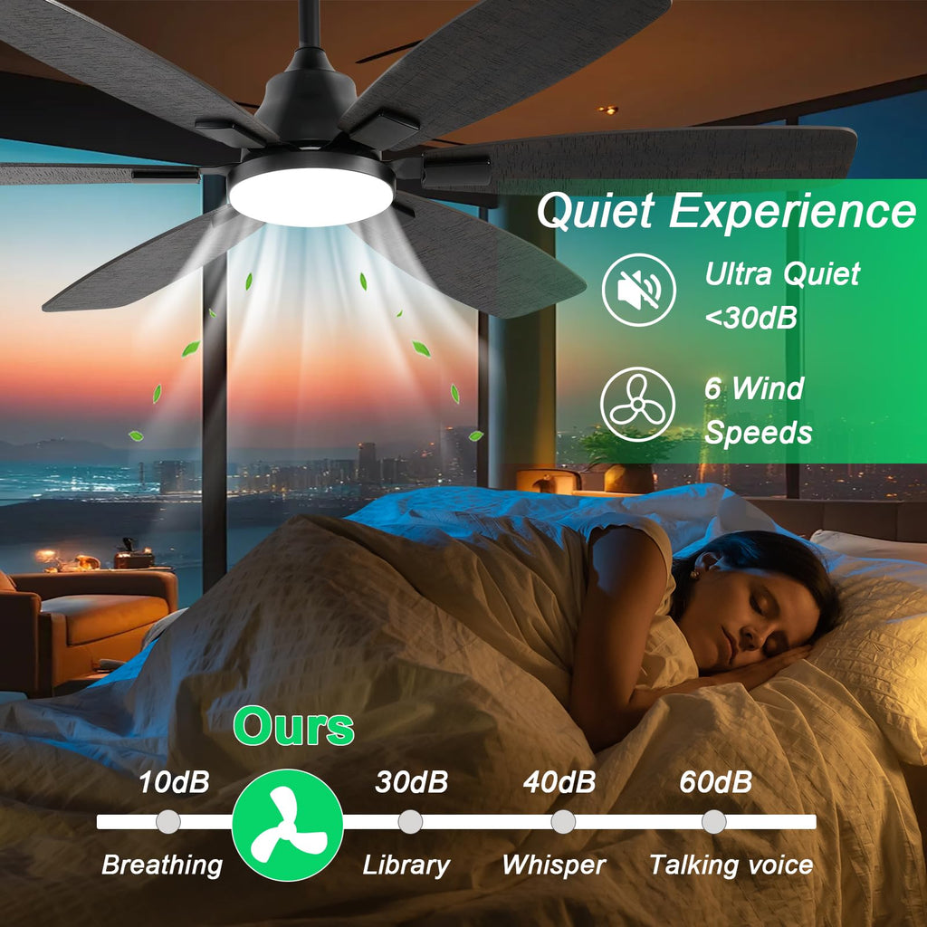 Ayaoty Ceiling Fans with Lights, 52 Inch Ceiling Fan with Light and Remote, 3CCT Dimmable, 6 Speed Reversible DC Motor,6 Blades Modern Brown Ceiling Fan for Bedroom, Indoor/Outdoor Use