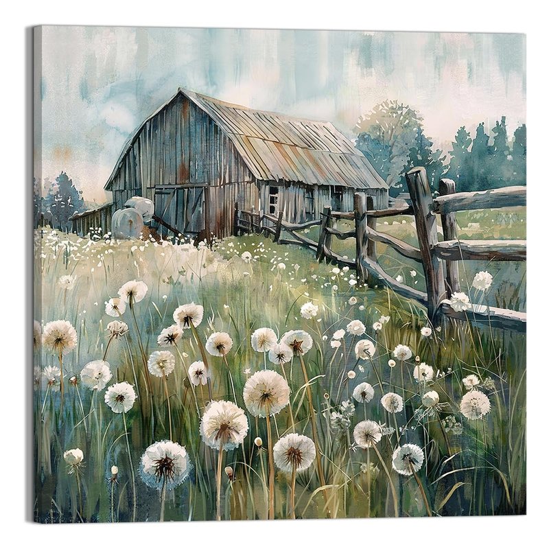 YUEYARIT Farmhouse Decor Dandelion Wall Art Rustic Pictures Canvas Art Prints, Bathroom or Kitchen Gifts, Ideal Flower Artwork for Living Room
