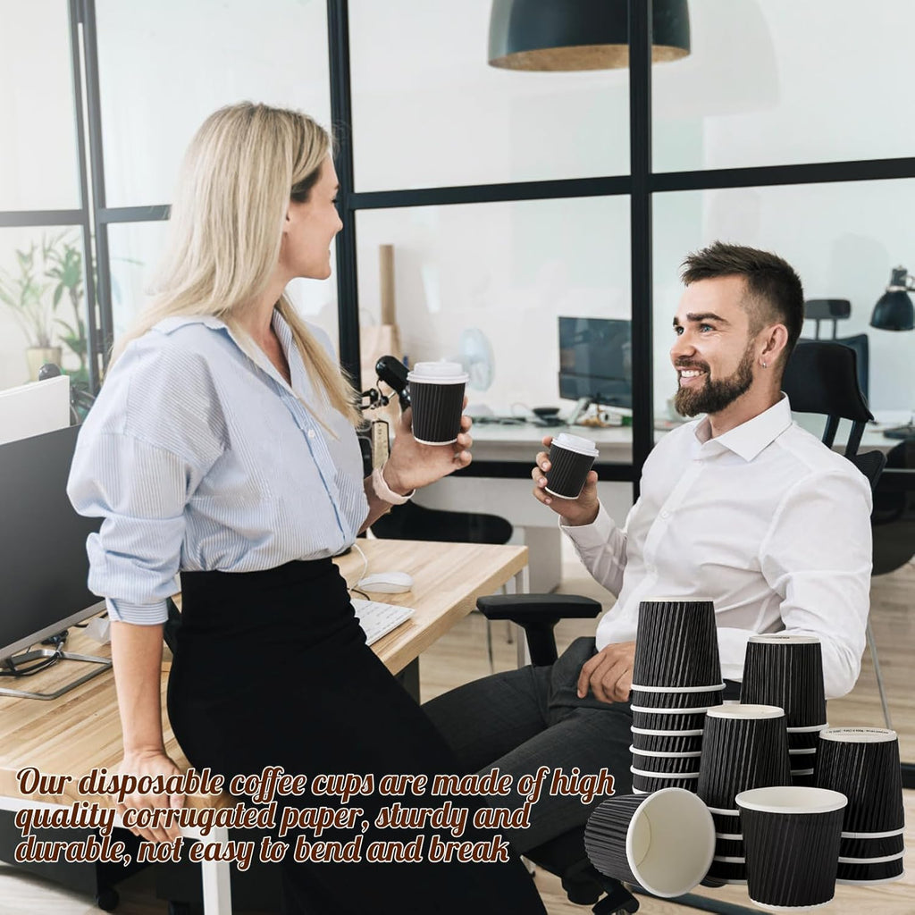 Skiennix 4oz Paper Espresso Cups - Disposable Ripple Wall Hot/Cold Coffee Cups | 200 Pcs (Black)
