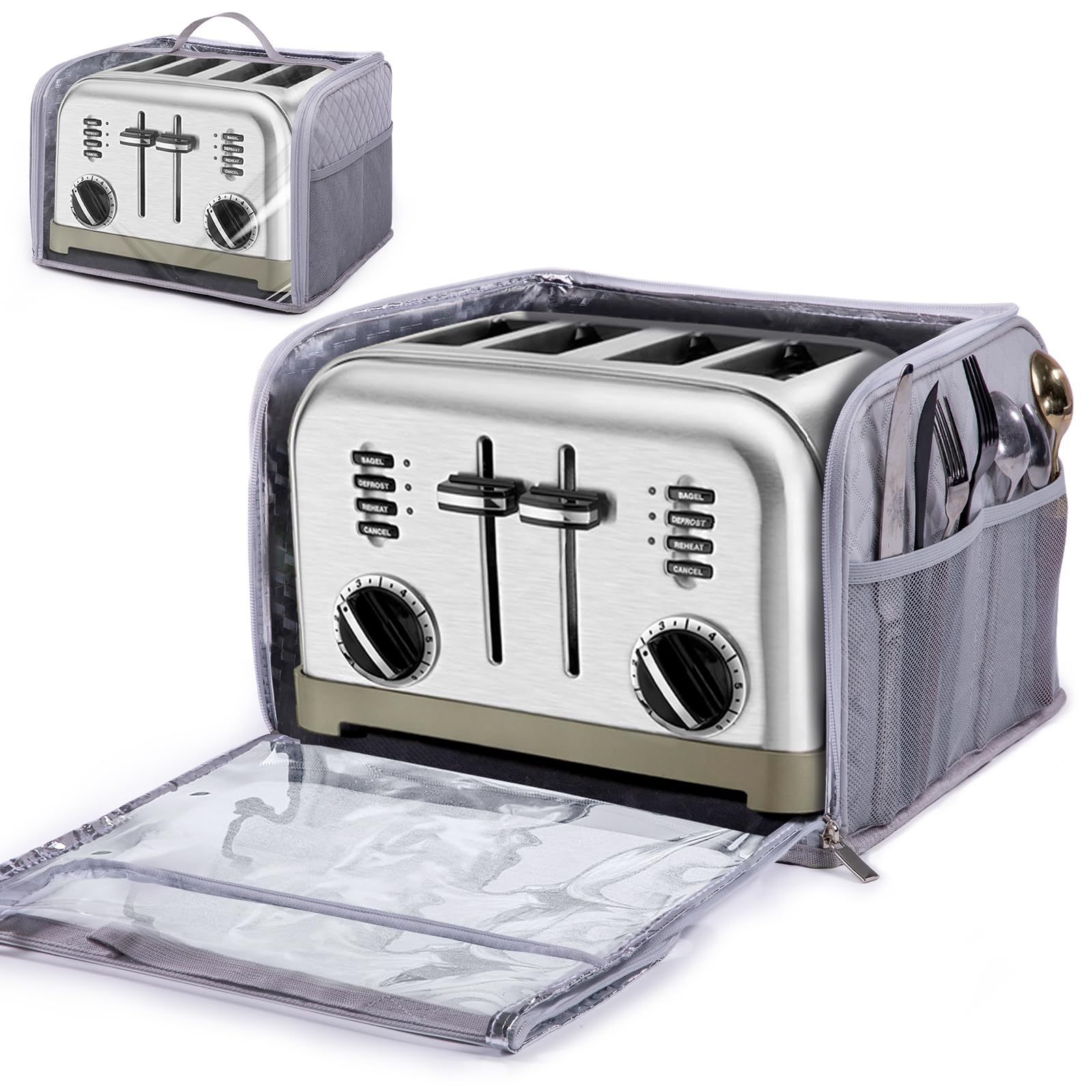 BAGSPRTIE Toaster Cover for 4 Slice Wide Slot, Full Open Dust Covers for Kitchen Appliances Compatible with Cuisinart, BELLA, Black and Decker 4 Slices, Toaster Bags with Zipper Closure (Cover Only)